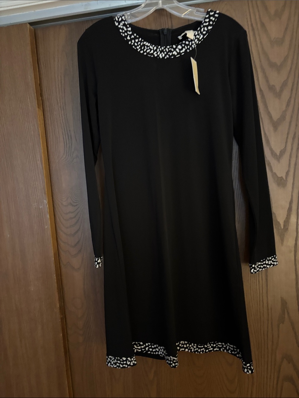 Michael Kors Black Long-Sleeve A-Line Dress with Contrast Trim